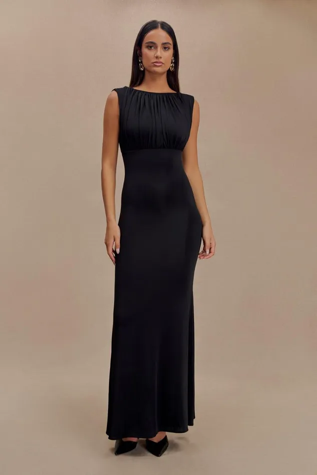 Women Meshki Dresses Malia Slinky Ruched Maxi Dress 8211 Black