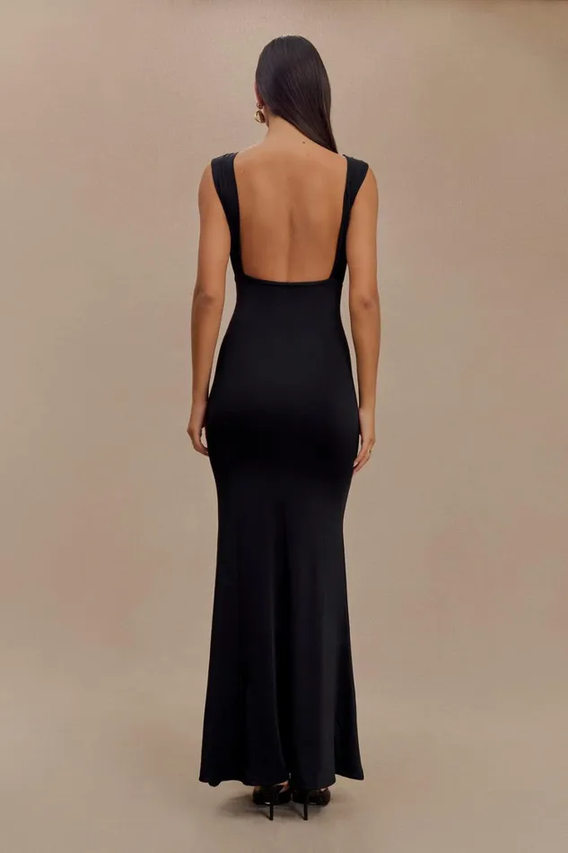 Women Meshki Dresses Malia Slinky Ruched Maxi Dress 8211 Black