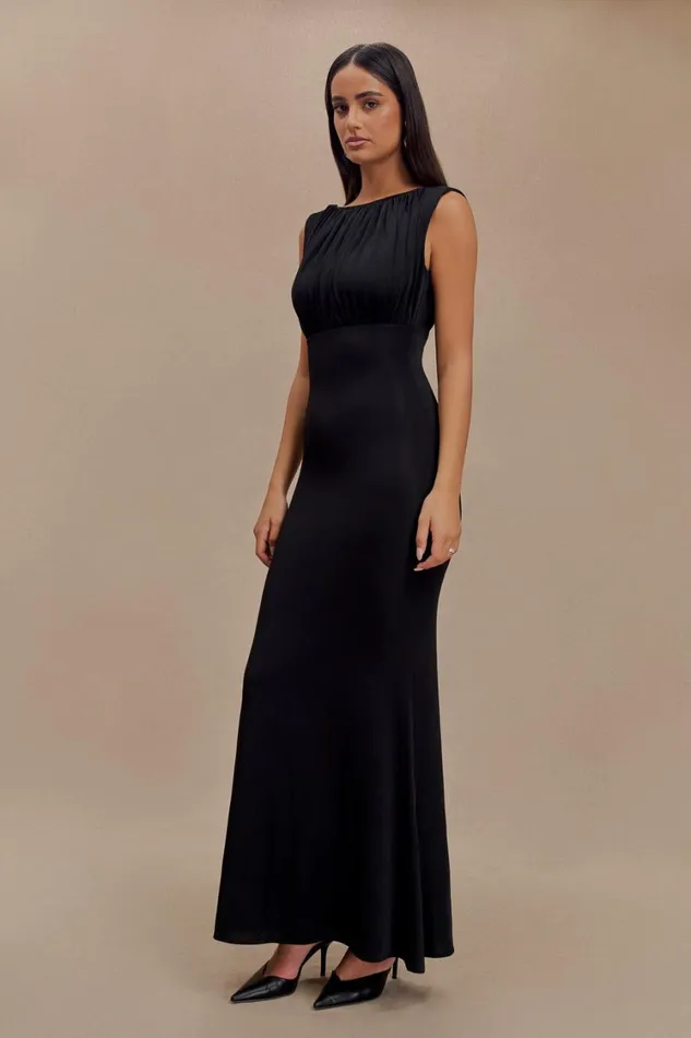 Women Meshki Dresses Malia Slinky Ruched Maxi Dress 8211 Black