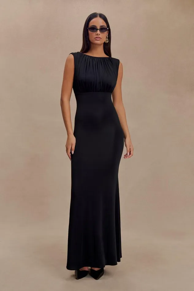 Women Meshki Dresses Malia Slinky Ruched Maxi Dress 8211 Black