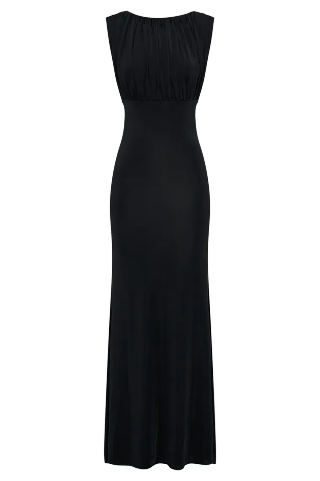 Women Meshki Dresses Malia Slinky Ruched Maxi Dress 8211 Black