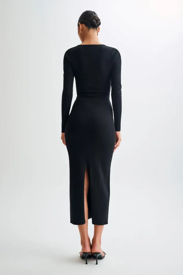 Women Meshki Dresses Maria Long Sleeve Buttoned Knit Maxi Dress 8211 Black