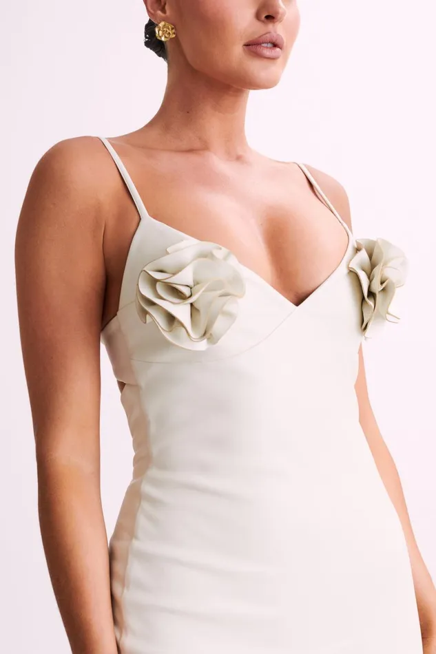 Women Meshki Dresses Mariam Faux Leather Rose Midi Dress 8211 Ivory