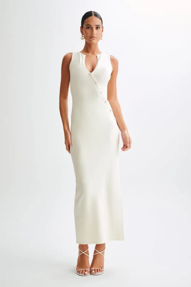 Women Meshki Dresses Marina Sleeveless Buttoned Knit Midi Dress 8211 Ivory