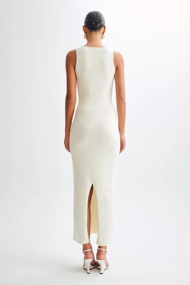 Women Meshki Dresses Marina Sleeveless Buttoned Knit Midi Dress 8211 Ivory