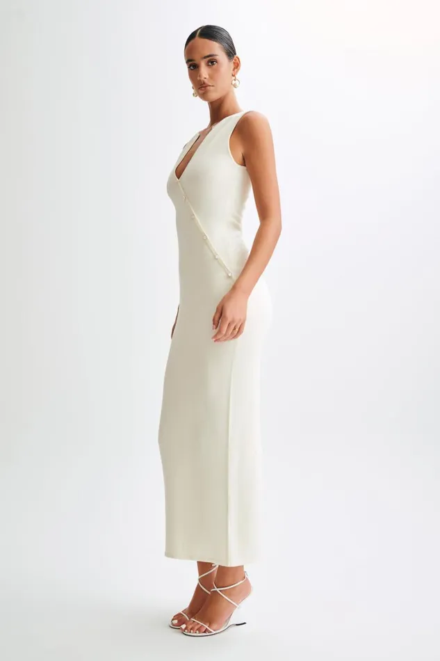 Women Meshki Dresses Marina Sleeveless Buttoned Knit Midi Dress 8211 Ivory
