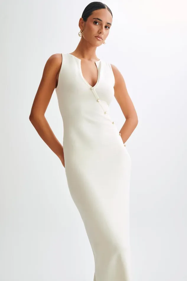 Women Meshki Dresses Marina Sleeveless Buttoned Knit Midi Dress 8211 Ivory