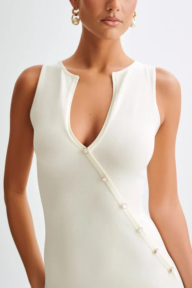 Women Meshki Dresses Marina Sleeveless Buttoned Knit Midi Dress 8211 Ivory