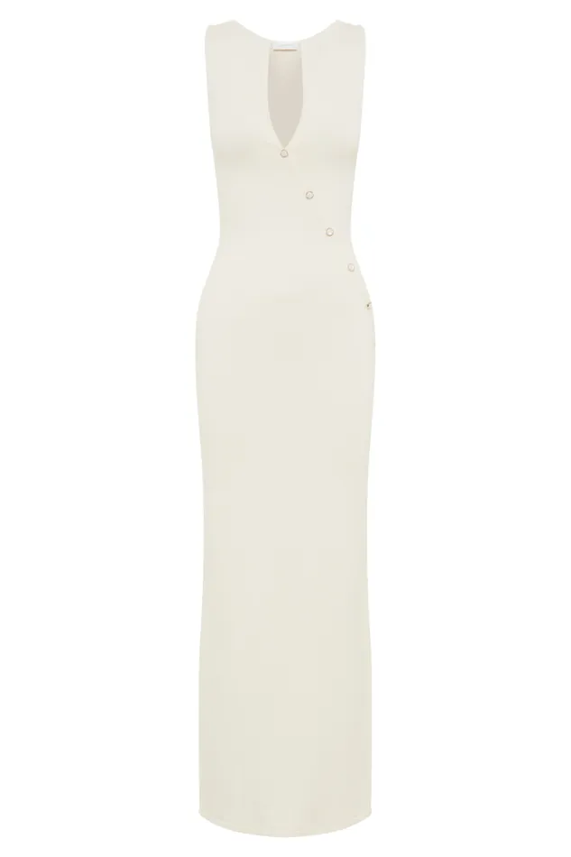 Women Meshki Dresses Marina Sleeveless Buttoned Knit Midi Dress 8211 Ivory