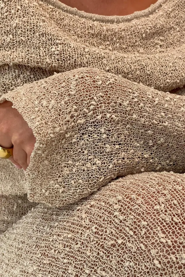 Women Meshki Dresses Marisol Off Shoulder Boucle Maxi Dress 8211 Wheat