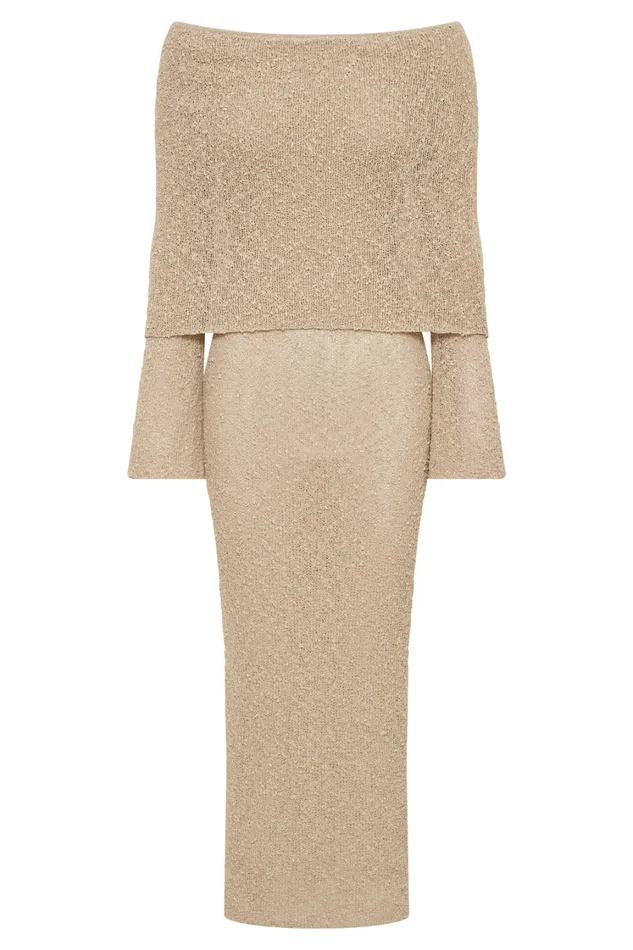 Women Meshki Dresses Marisol Off Shoulder Boucle Maxi Dress 8211 Wheat