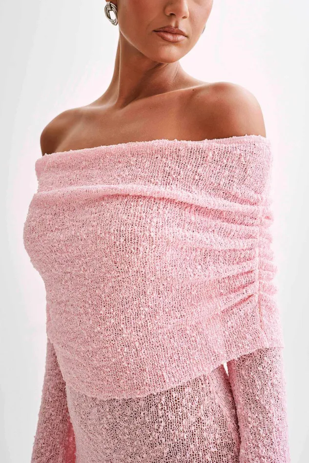 Women Meshki Dresses Marisol Off Shoulder Boucle Mini Dress 8211 Baby Pink