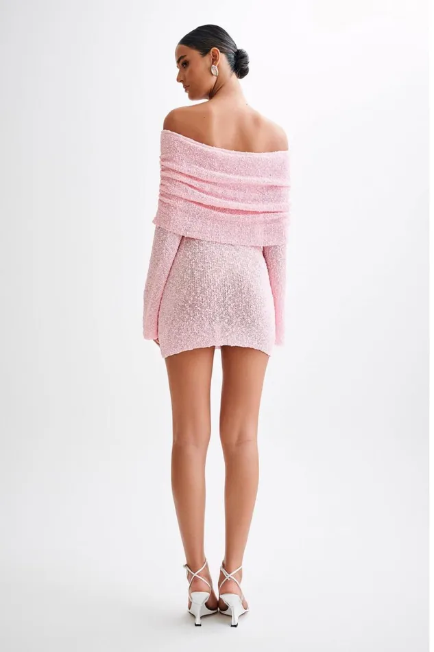Women Meshki Dresses Marisol Off Shoulder Boucle Mini Dress 8211 Baby Pink