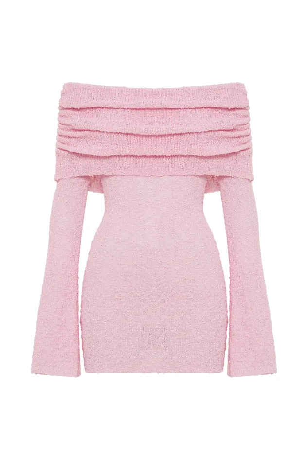 Women Meshki Dresses Marisol Off Shoulder Boucle Mini Dress 8211 Baby Pink