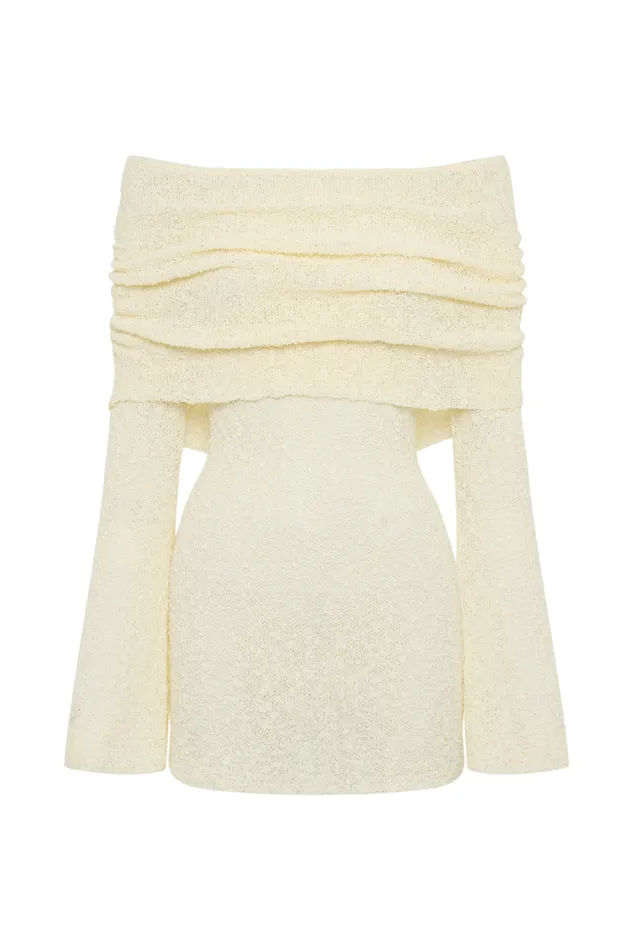 Women Meshki Dresses Marisol Off Shoulder Boucle Mini Dress 8211 Ivory