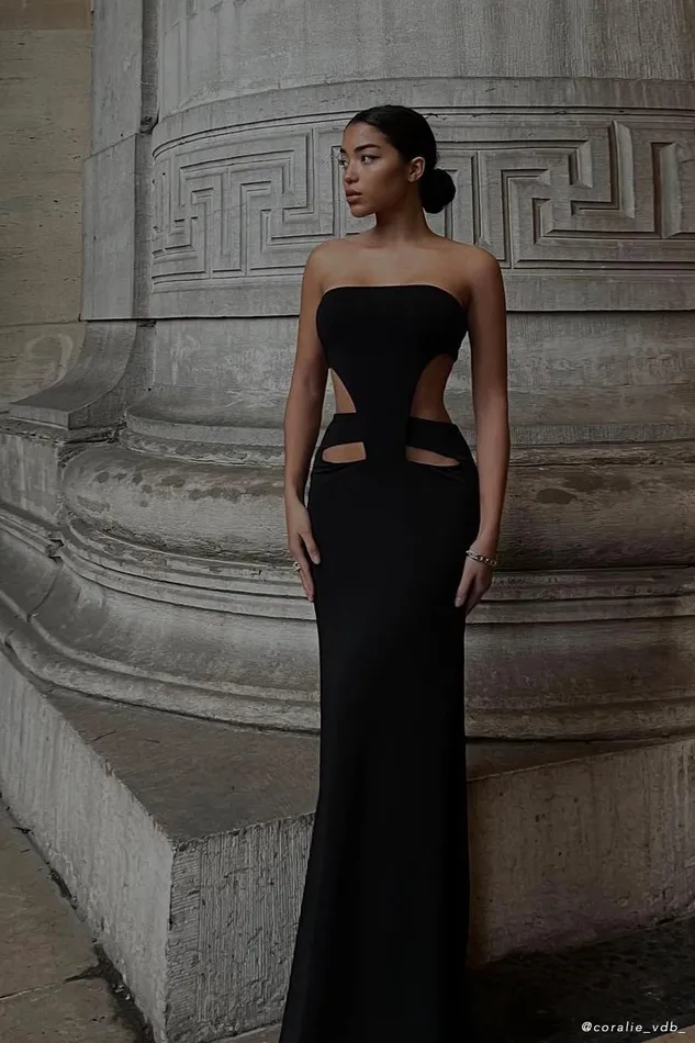 Women Meshki Dresses Marissa Strapless Maxi Dress With Waist Tie 8211 Black