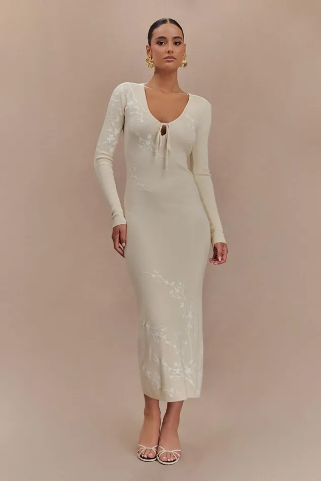 Women Meshki Dresses Mckenna Embroidered Knit Midi Dress 8211 Cream And Ivory