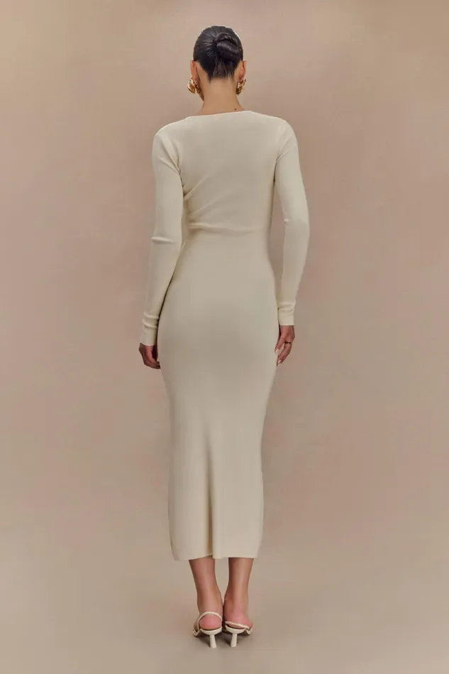 Women Meshki Dresses Mckenna Embroidered Knit Midi Dress 8211 Cream And Ivory