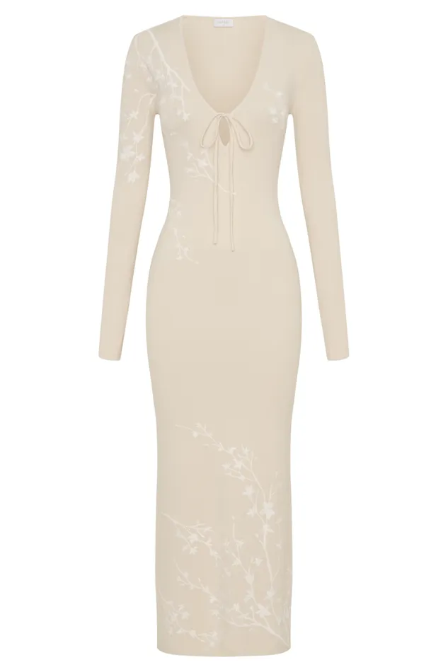 Women Meshki Dresses Mckenna Embroidered Knit Midi Dress 8211 Cream And Ivory