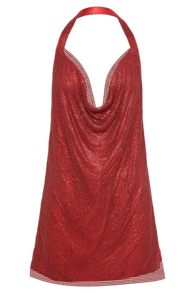 Women Meshki Dresses Meilani Low Back Diamante Mesh Mini Dress 8211 Red