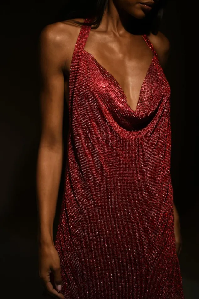 Women Meshki Dresses Meilani Low Back Diamante Mesh Mini Dress 8211 Red