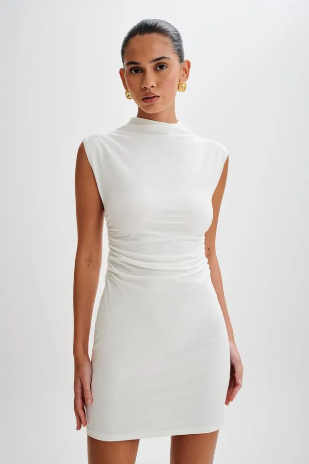 Women Meshki Dresses Melania High Neck Mini Dress 8211 White