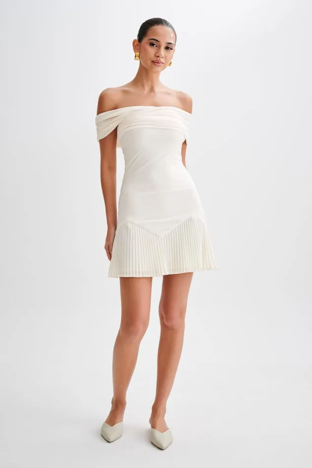 Women Meshki Dresses Melina Slinky Off Shoulder Mini Dress 8211 Ivory