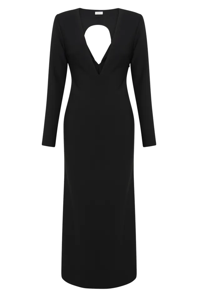 Women Meshki Dresses Michaela Long Sleeve Maxi Dress With Shoulder Pads 8211 Black