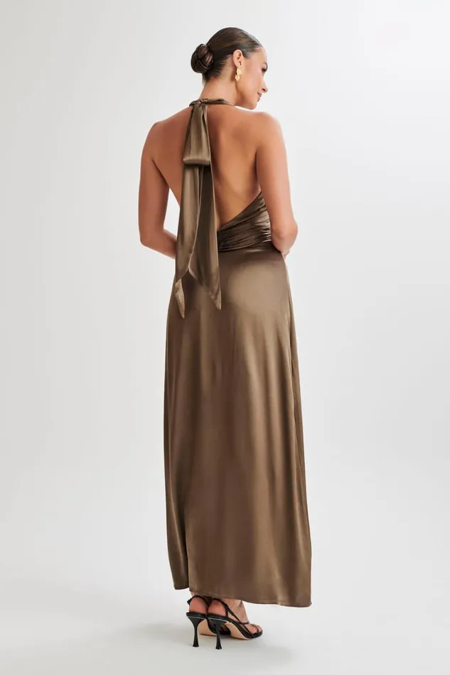 Women Meshki Dresses Milana Halter Maxi Dress 8211 Khaki