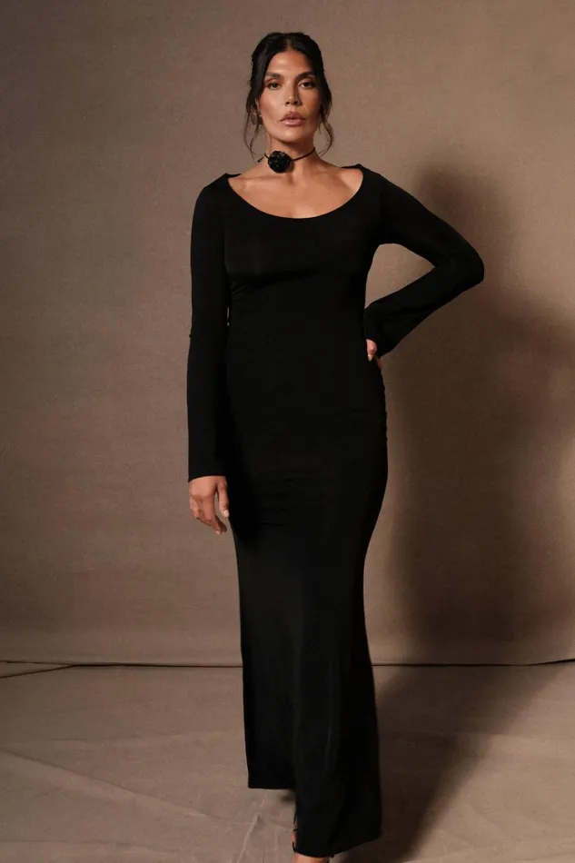Women Meshki Dresses Millicent Slinky Long Sleeve Maxi Dress 8211 Black