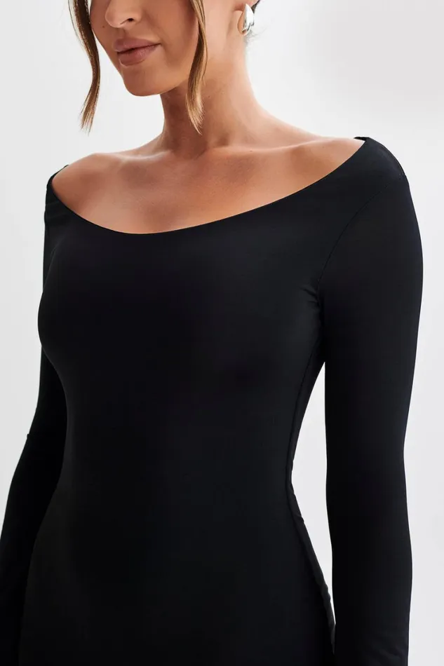 Women Meshki Dresses Millicent Slinky Long Sleeve Maxi Dress 8211 Black