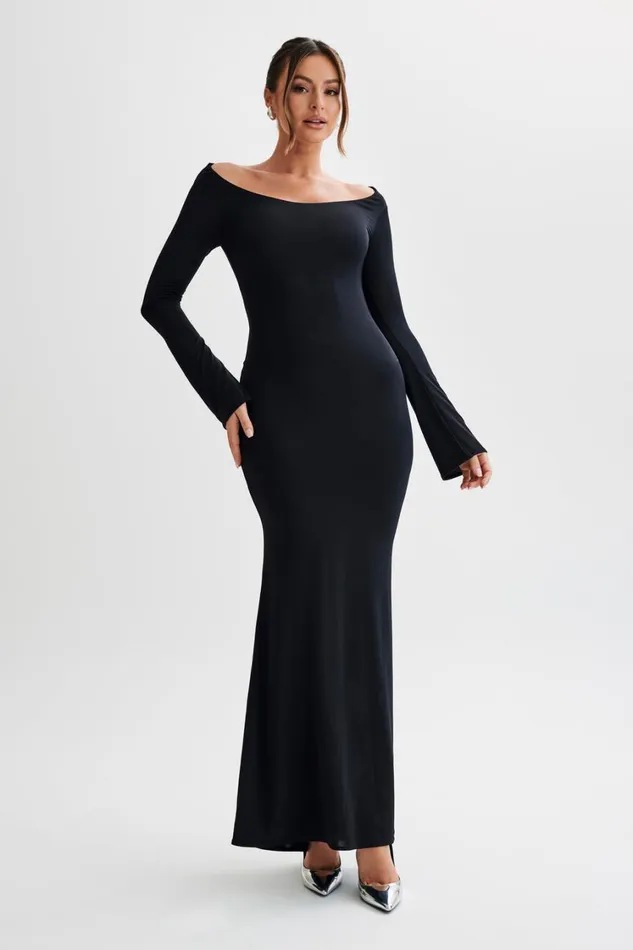 Women Meshki Dresses Millicent Slinky Long Sleeve Maxi Dress 8211 Black