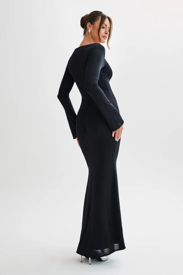 Women Meshki Dresses Millicent Slinky Long Sleeve Maxi Dress 8211 Black