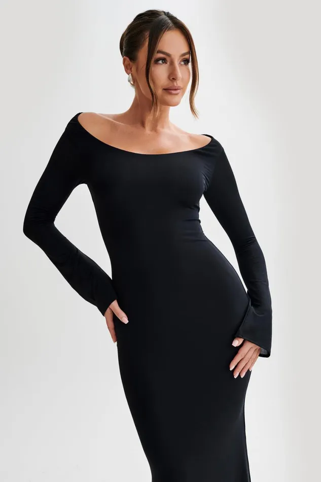 Women Meshki Dresses Millicent Slinky Long Sleeve Maxi Dress 8211 Black