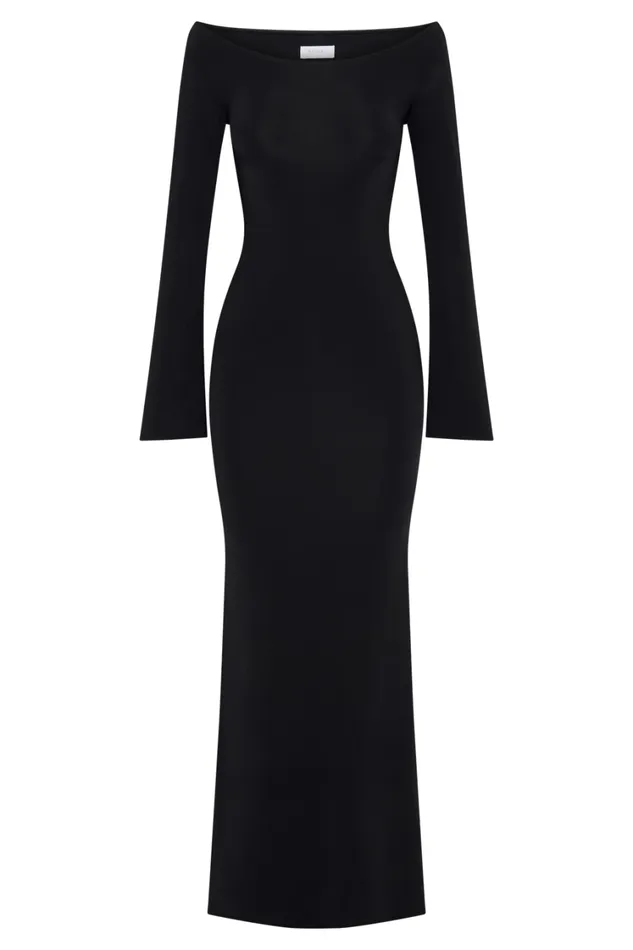 Women Meshki Dresses Millicent Slinky Long Sleeve Maxi Dress 8211 Black