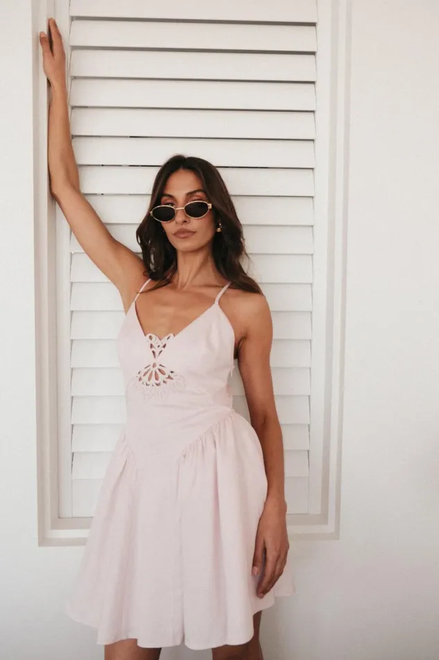 Women Meshki Dresses Muriel Cotton Mini Dress With Crochet 8211 Powder Pink