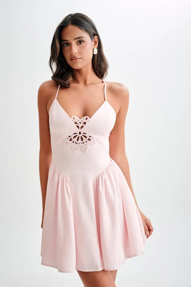 Women Meshki Dresses Muriel Cotton Mini Dress With Crochet 8211 Powder Pink