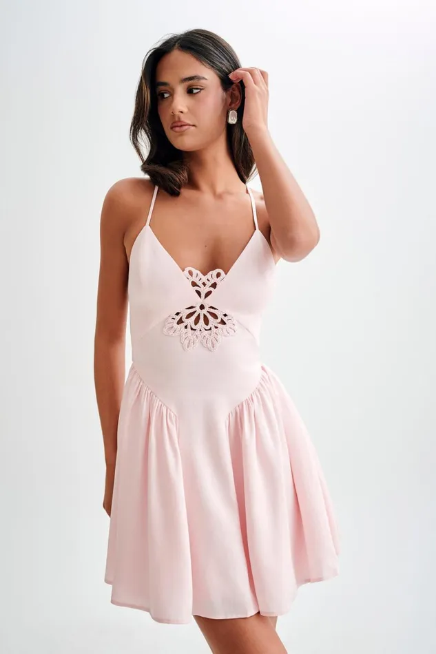 Women Meshki Dresses Muriel Cotton Mini Dress With Crochet 8211 Powder Pink