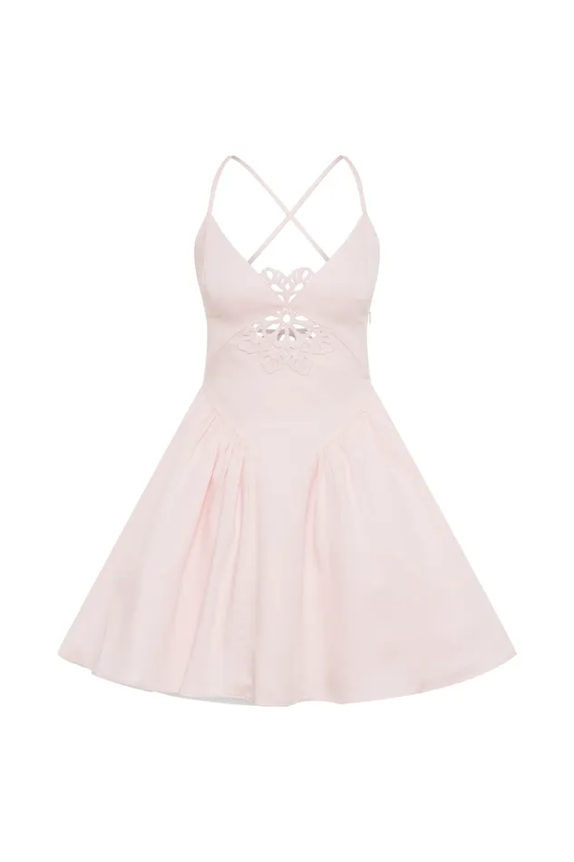 Women Meshki Dresses Muriel Cotton Mini Dress With Crochet 8211 Powder Pink