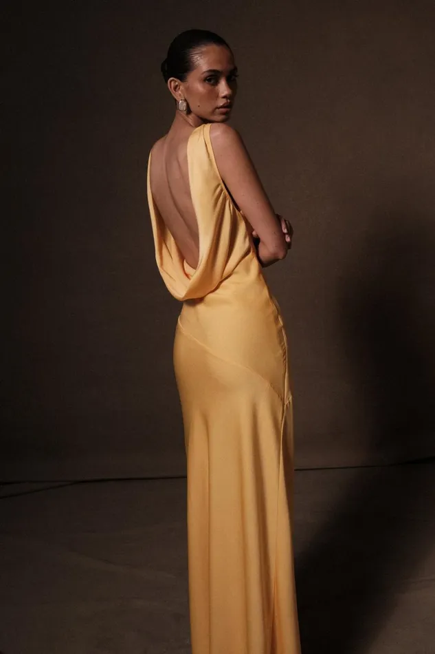 Women Meshki Dresses Nadia Maxi Satin Dress With Back Cowl 8211 Lemon