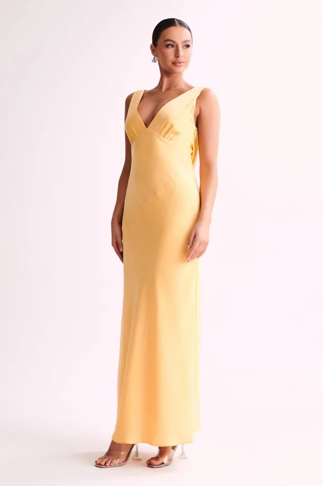 Women Meshki Dresses Nadia Maxi Satin Dress With Back Cowl 8211 Lemon
