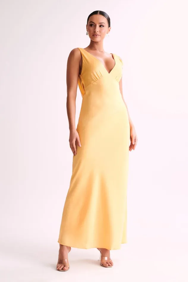 Women Meshki Dresses Nadia Maxi Satin Dress With Back Cowl 8211 Lemon