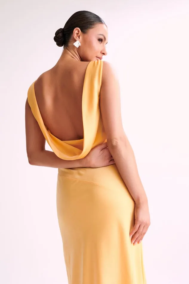 Women Meshki Dresses Nadia Maxi Satin Dress With Back Cowl 8211 Lemon