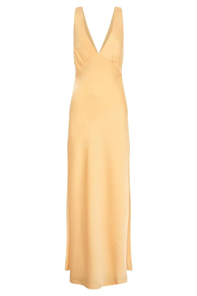 Women Meshki Dresses Nadia Maxi Satin Dress With Back Cowl 8211 Lemon