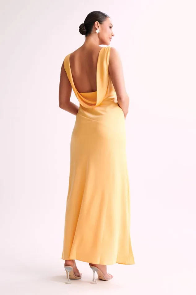 Women Meshki Dresses Nadia Maxi Satin Dress With Back Cowl 8211 Lemon