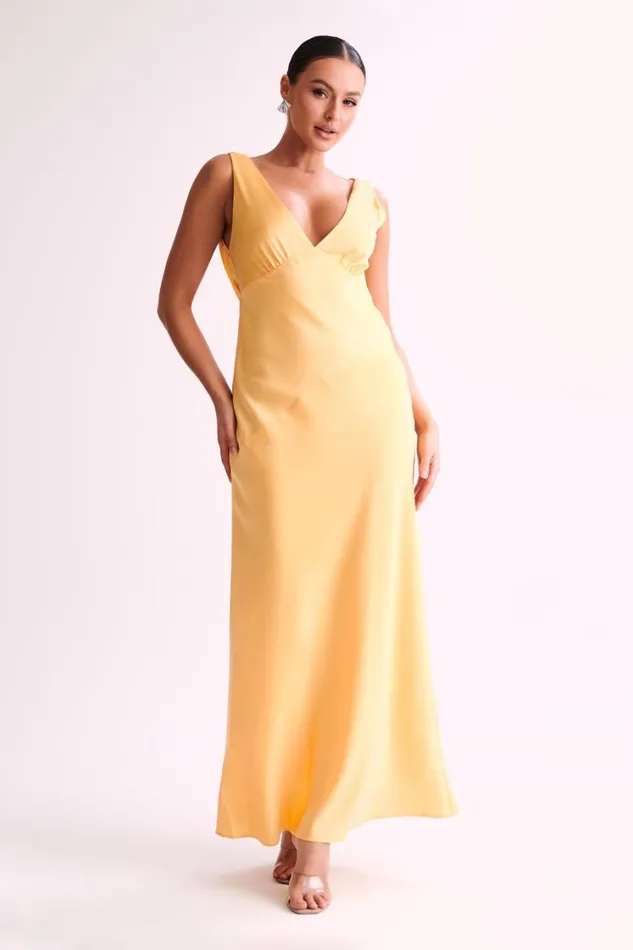 Women Meshki Dresses Nadia Maxi Satin Dress With Back Cowl 8211 Lemon