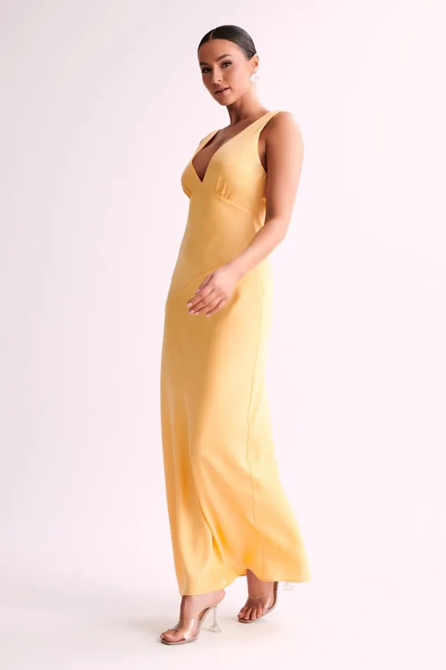 Women Meshki Dresses Nadia Maxi Satin Dress With Back Cowl 8211 Lemon