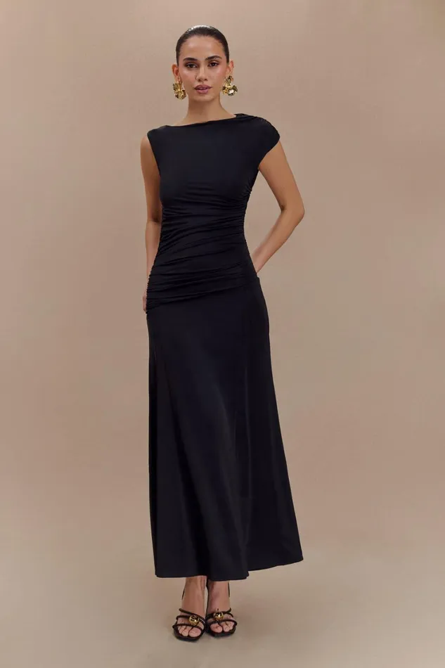 Women Meshki Dresses Navanna Asymmetric Slinky Midi Dress 8211 Black
