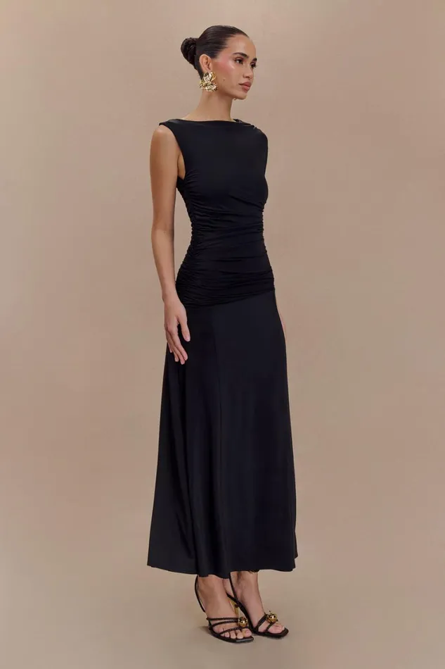 Women Meshki Dresses Navanna Asymmetric Slinky Midi Dress 8211 Black