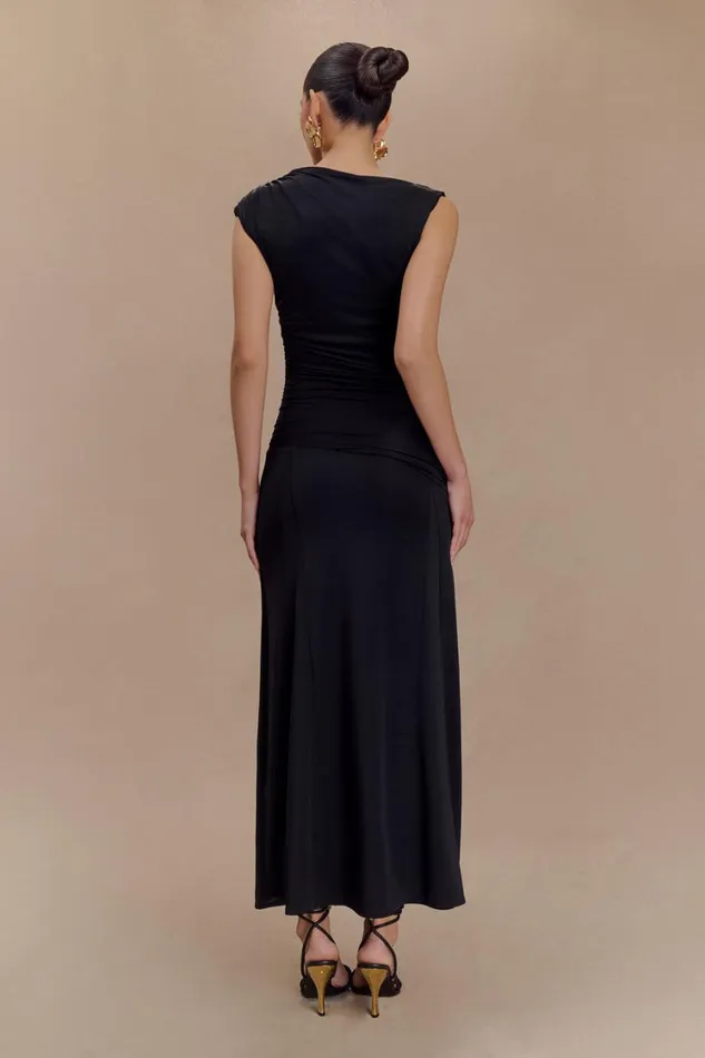 Women Meshki Dresses Navanna Asymmetric Slinky Midi Dress 8211 Black